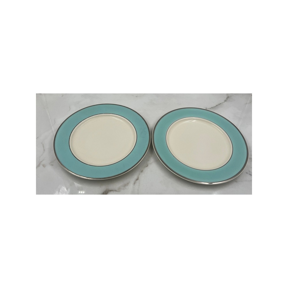 Taylor Smith & Taylor Colonial Platinum Blue Dinner Plates Set of 2 Turquoise